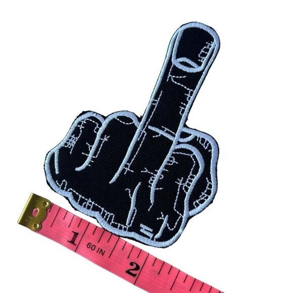 Middle Finger F U Embroidered Iron On Patch - Picture 3 of 4